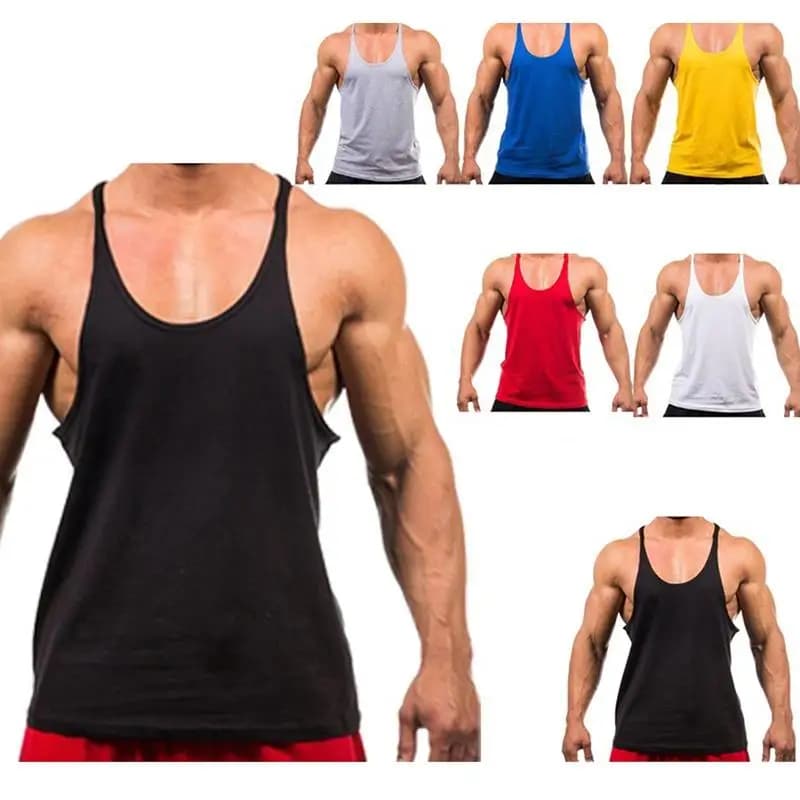 Pánské fitness tílko bez rukávů bavlněné na posilování a trénink gym singlet