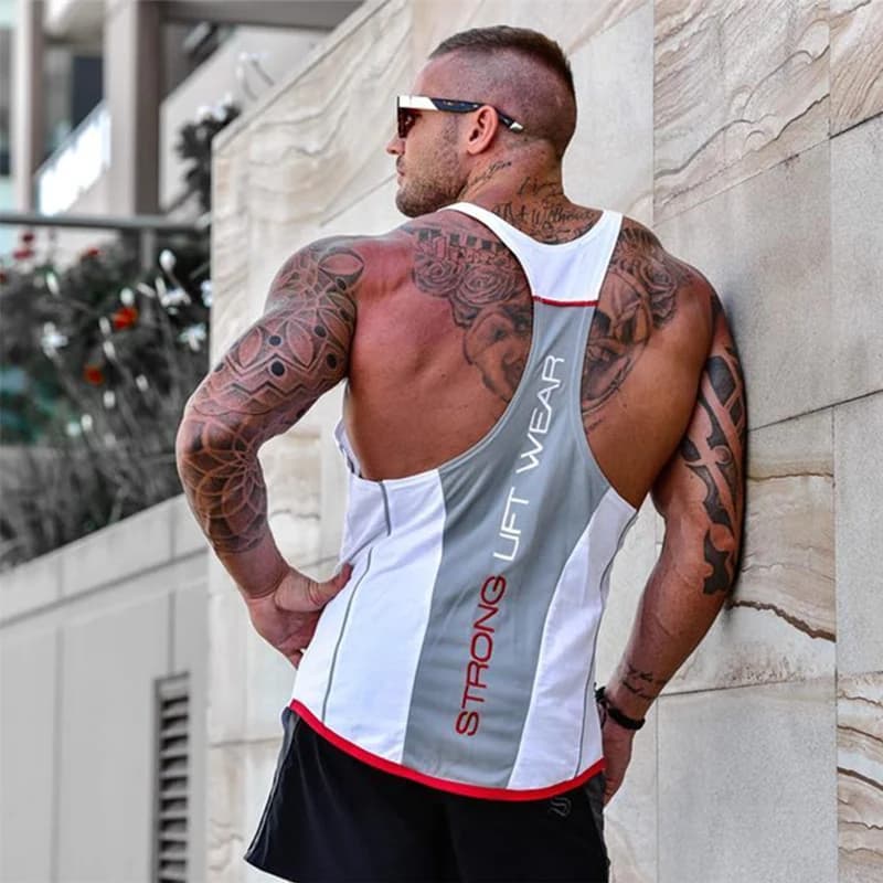 Pánské fitness tílko bavlněné kulturistika posilovna bez rukávů sportovní košile