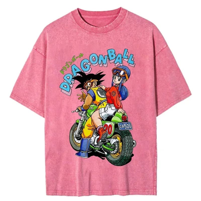Pánské vintage tričko s anime motivem - oversize bavlněné tričko růžové streetwear styl
