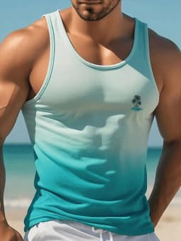Pánské letní tílko 3D potisk pruhované O-výstřih Hawaii beach sportovní tričko bez rukávů - náhled 6