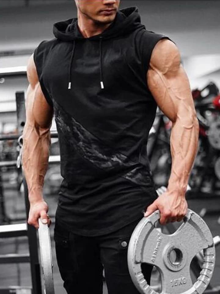 Pánské sportovní tílko s kapucí pro fitness běh a outdoor trénink bez rukávů