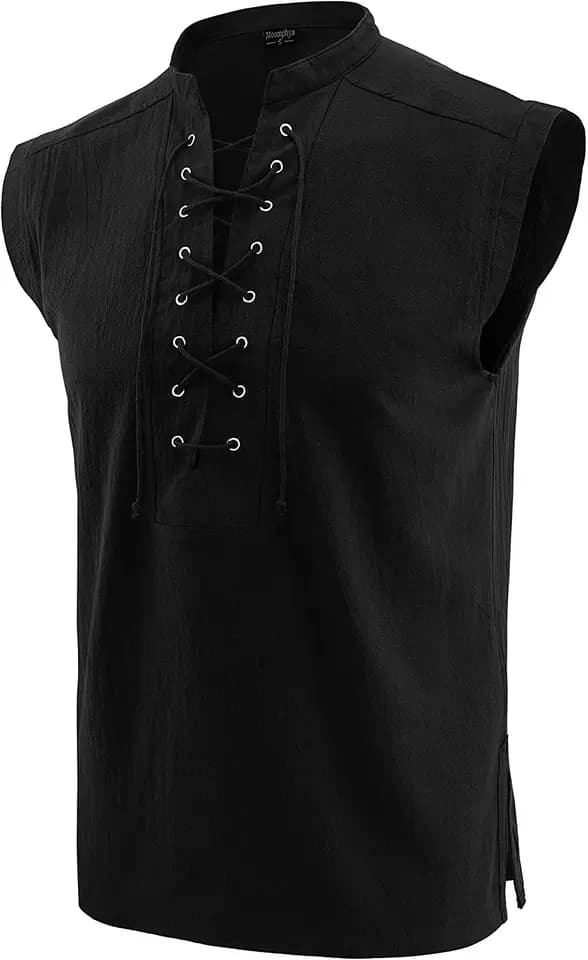 Pánská středověká vesta bez rukávů gotický styl košile s límečkem černá
