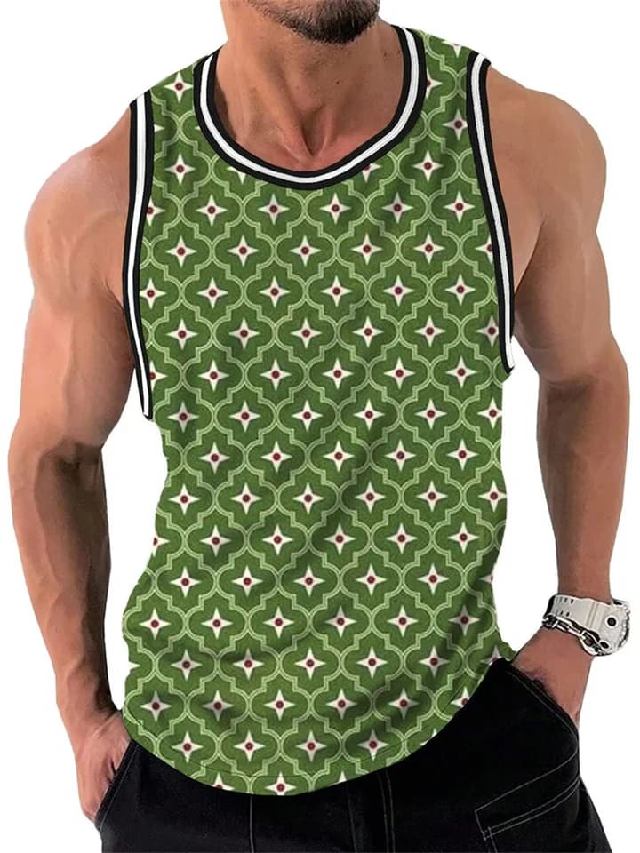 Pánské retro tílko 3D potisk geometrické vzory letní prodyšné rychleschnoucí