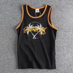 Pánské bavlněné tričko bez rukávů retro potisk sportovní casual vest - náhled 2
