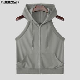 Pánské sportovní vesty s kapucí a zipem, elastické tílka pro fitness a volný čas S-5XL - náhled 6