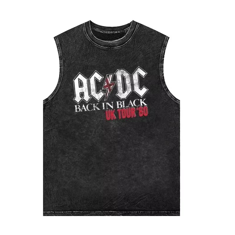 Oversize vintage tričko bez rukávů rock punk styl bavlna unisex streetwear tank top