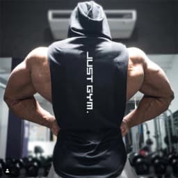 Pánská fitness košile s kapucí bez rukávů bavlna posilovna trénink sport 95 znaků - náhled 2