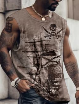 Pánská fitness vesta bez rukávů s potiskem retro oversized tričko S-5XL - náhled 5