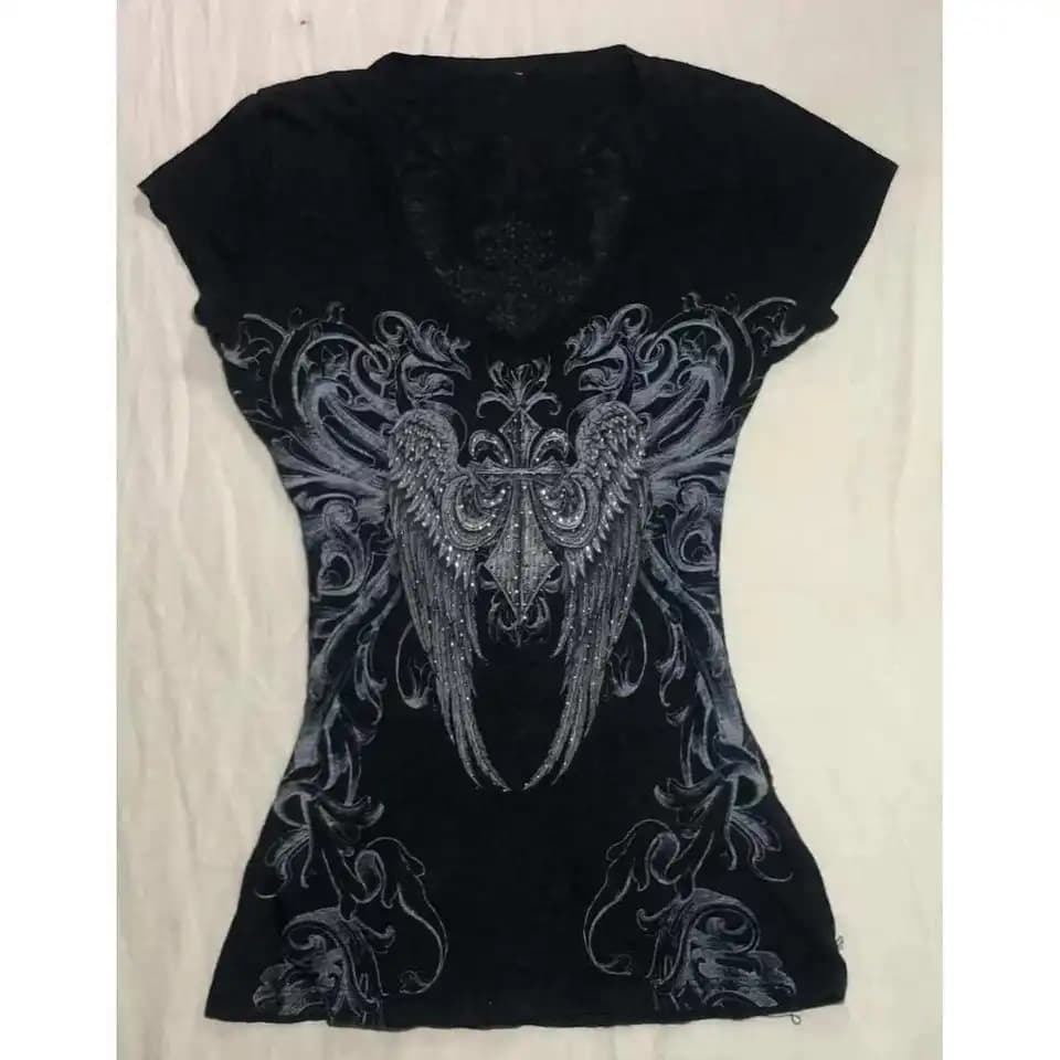 Dámské crop top tričko Y2K gothic punk styl černé slim fit letní harajuku tee