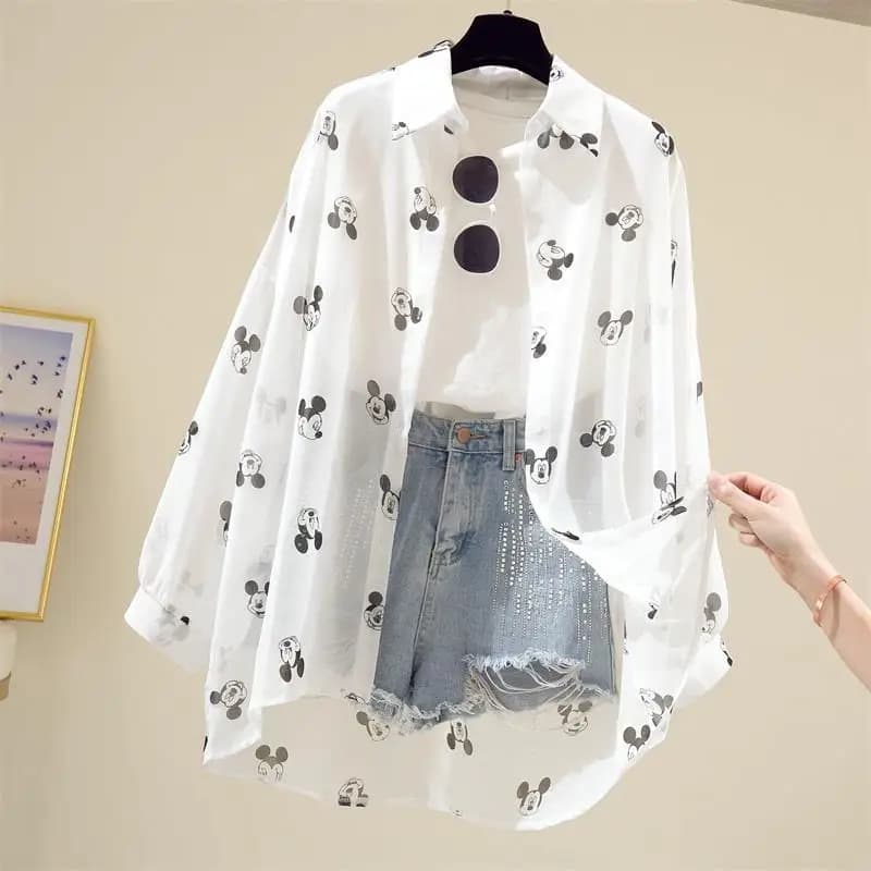Dámská košile s dlouhým rukávem Mickey Mouse motiv letní plážová halenka casual top