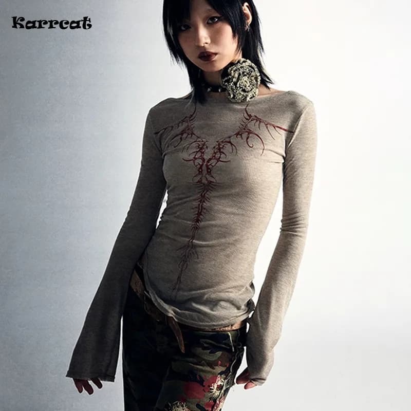 Pánské vintage tričko s tetováním grunge gothic streetwear nepravidelný střih