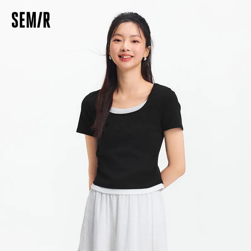 Dámské krátké tričko crop top s výstřihem do U slim fit letní top 2025