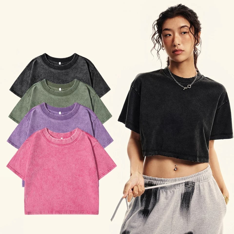 Dámské bavlněné tričko s krátkým rukávem crop top vintage Y2K casual letní oblečení