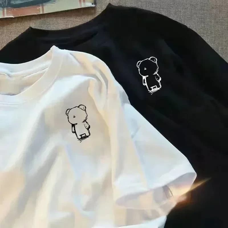 Dámské letní tričko s potiskem krátký rukáv volný střih bavlna casual top