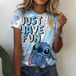 Dámské 3D tričko s motivem Stitch srdce bavlna S-3XL letní top tee kawaii cartoon - náhled 6