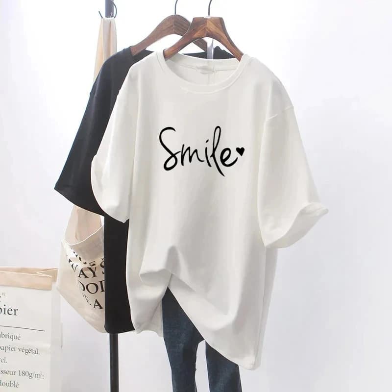 Dámské bavlněné tričko s krátkým rukávem bílé volné casual retro top kulatý výstřih