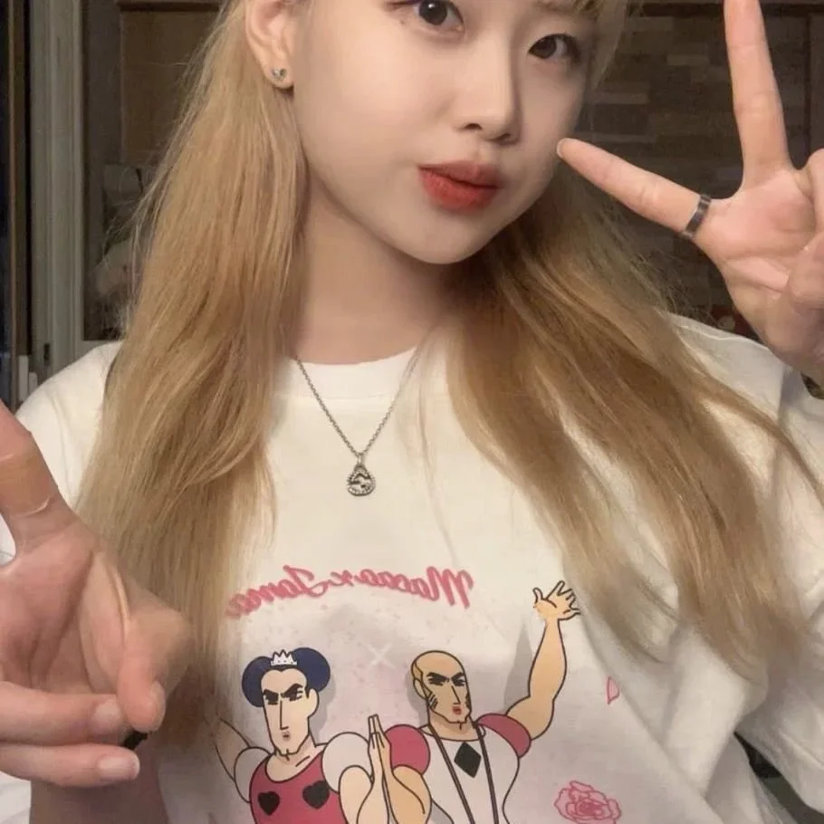 Letní bavlněné tričko s potiskem pro páry - krátký rukáv, kulatý výstřih, dámská móda Y2K