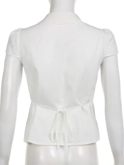 Bílé tričko s vázáním krátký rukáv límec knoflíky crop top vintage dámské letní - náhled 7