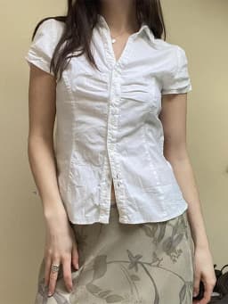 Bílé tričko s vázáním krátký rukáv límec knoflíky crop top vintage dámské letní - náhled 4