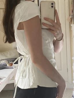 Bílé tričko s vázáním krátký rukáv límec knoflíky crop top vintage dámské letní - náhled 5
