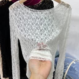 Černá krajková průsvitná košile dámská s dlouhým rukávem slim fit síťovina jaro podzim - náhled 3