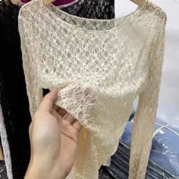 Černá krajková průsvitná košile dámská s dlouhým rukávem slim fit síťovina jaro podzim - náhled 5