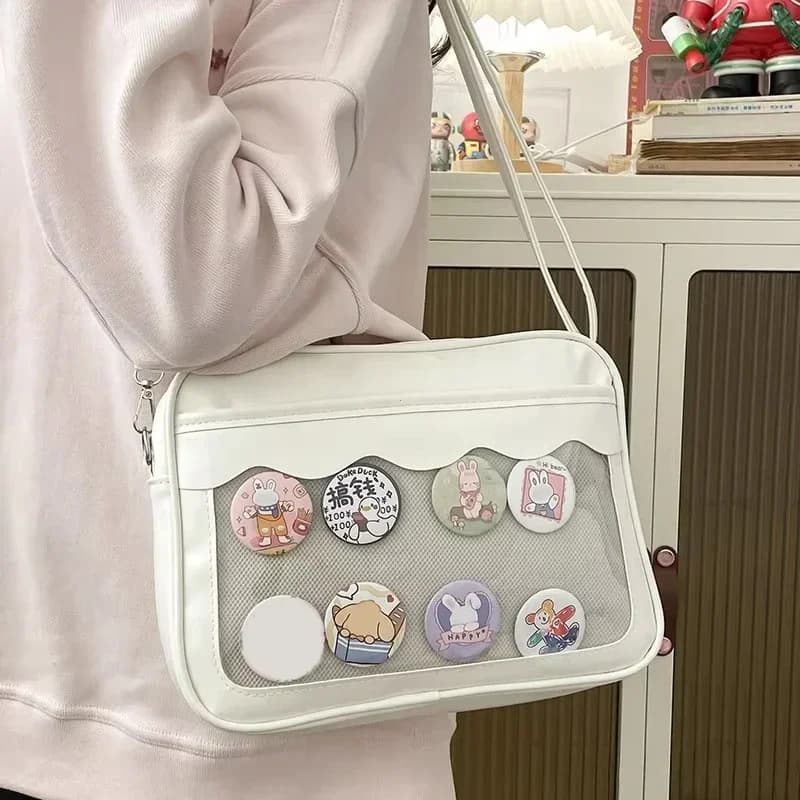 Transparentní crossbody kabelka s kapsami pro ženy dívky školní taška přes rameno PU