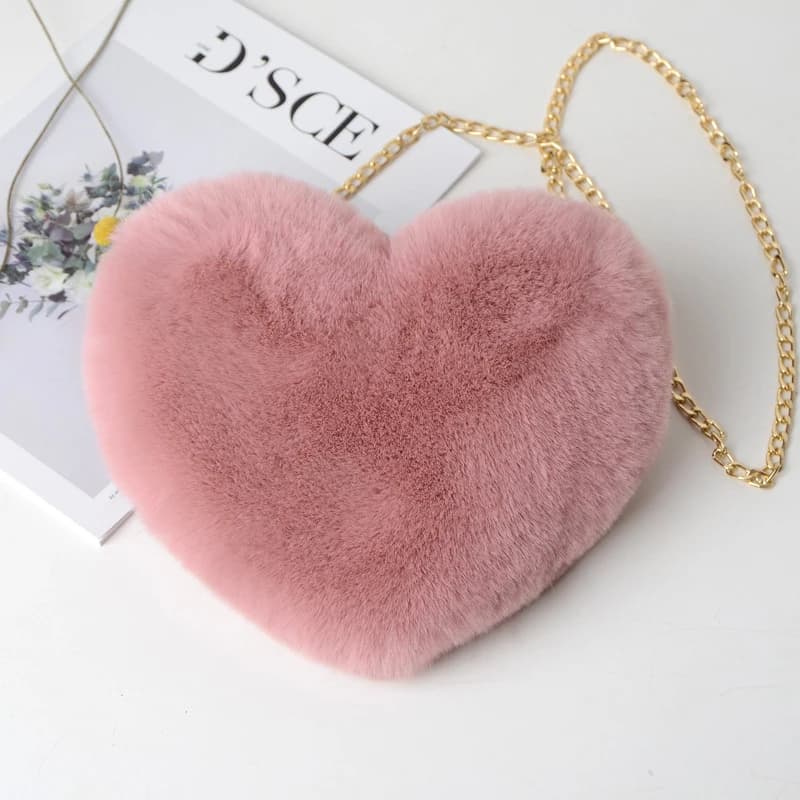 Dámská kabelka ve tvaru srdce s kožešinou crossbody taška přes rameno plyšová
