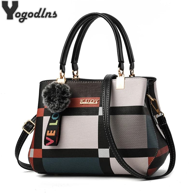Dámská crossbody kabelka z PU kůže - elegantní messenger taška přes rameno s bambulí