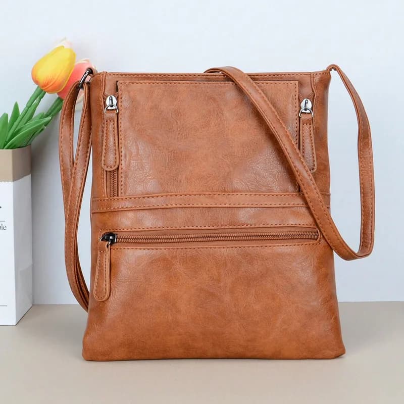 Dámská crossbody kabelka s více kapsami, měkká PU kůže, vintage styl pro každodenní nošení