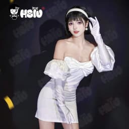 Bílé šaty s krátkou černou parukou pro anime cosplay kostým dívčí outfit - náhled 5