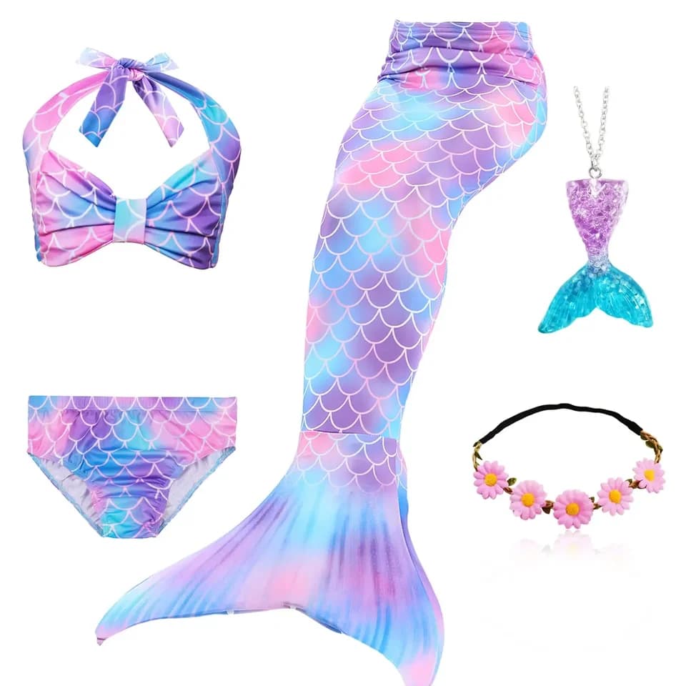 Dětský mořský kostým s ocasem pro plavání - plavky pro holky na párty a cosplay