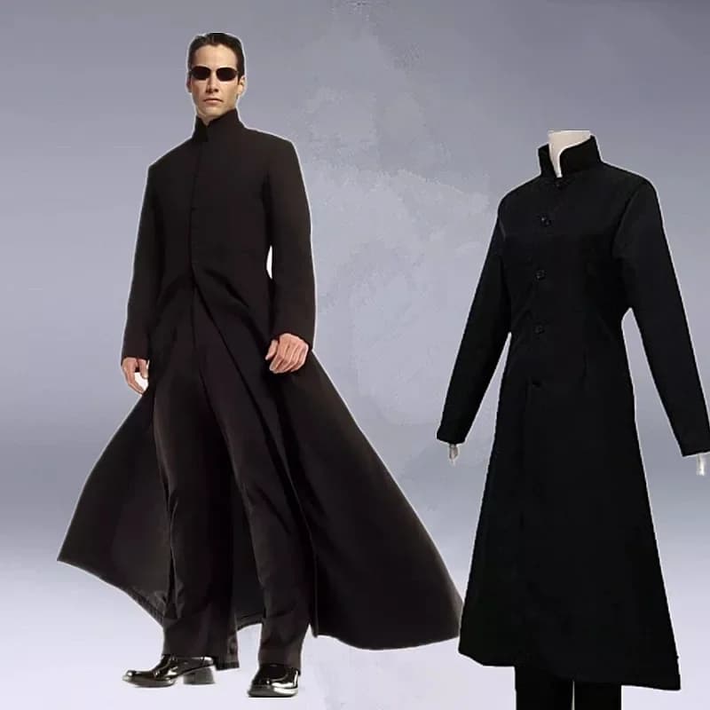 Černý pánský kabát Matrix Neo kostým na Halloween cosplay plášť pro muže