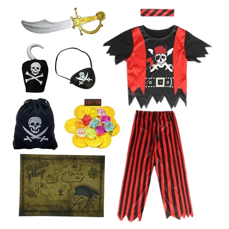 Dětský pirátský kostým s lebkou - pruhované tričko a kalhoty pro Halloween a karneval