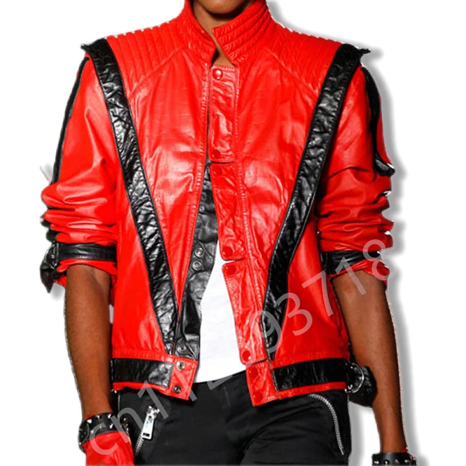 Červená kožená bunda Halloween kostým thriller motiv unisex dospělí strašidelný outfit