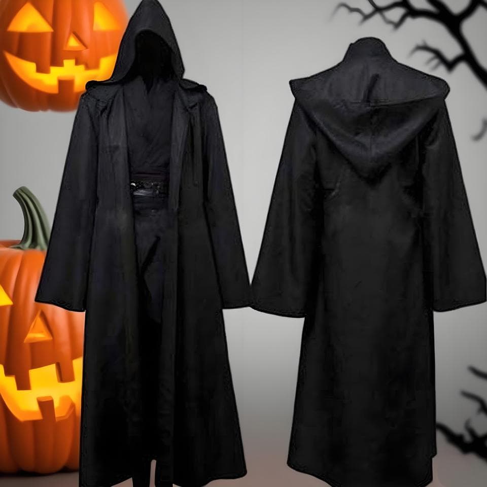 Černý dlouhý plášť s kapucí unisex - kostým čarodějnice pro párty a cosplay