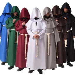 Středověký mnišský hábit s kapucí - kostým čaroděje pro Halloween a cosplay - náhled 2