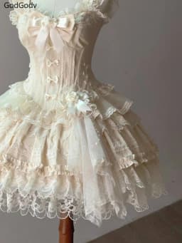 Dámské vintage šaty s krajkou a mašlí - elegantní letní Party šaty ve stylu Princess Lolita - náhled 5