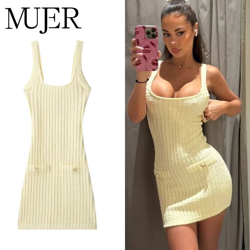 Dámské pletené mini šaty slim fit bez rukávů letní plážové sexy šaty