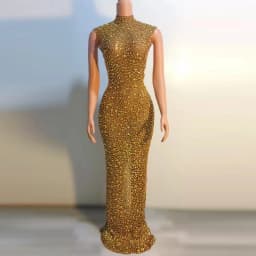 Luxusní krystalové společenské šaty na ples dlouhé večerní elegantní šaty pro nevěstu - náhled 3