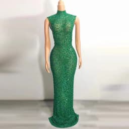 Luxusní krystalové společenské šaty na ples dlouhé večerní elegantní šaty pro nevěstu - náhled 7