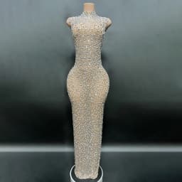 Luxusní krystalové společenské šaty na ples dlouhé večerní elegantní šaty pro nevěstu - náhled 5