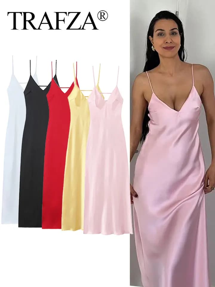 Elegantní dámské letní šaty s výstřihem do V, sexy volné společenské maxi šaty bez zad