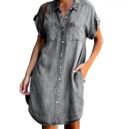 Dámské džínové šaty elegantní letní košilové slim fit krátký rukáv modré - náhled 6