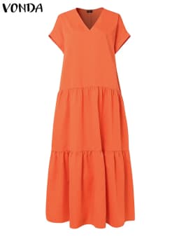 Letní volnočasové šaty plus size s volány a výstřihem do V - elegantní společenské šaty - náhled 5