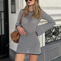 Pruhovaný pletený mini šaty dámské • Sexy módní elegantní šaty do práce i na pláž - náhled 5