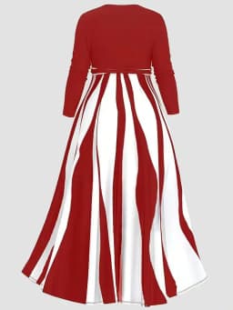 Dámské plus size pruhované šaty s výstřihem do V elegantní společenské modro-béžové - náhled 6