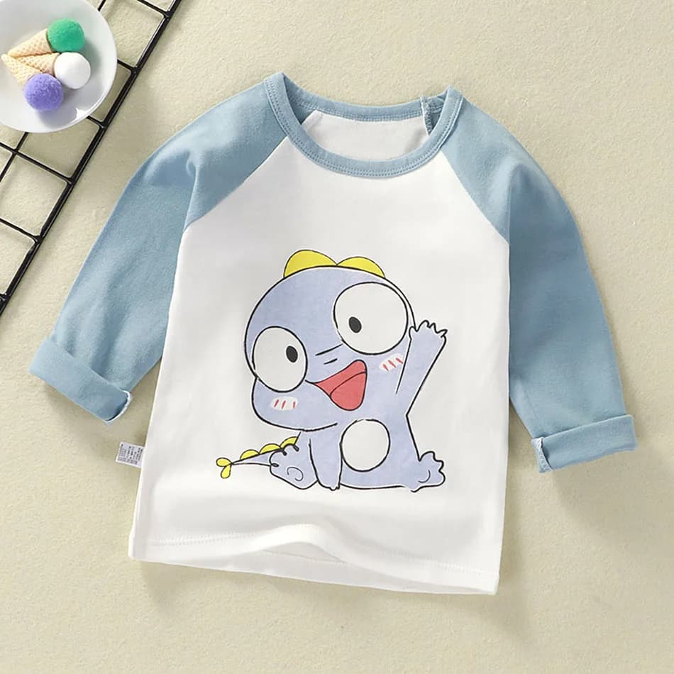 Dětské tričko s dlouhým rukávem - roztomilý dinosaurus, bavlněné pohodlné tričko pro kluky a holky