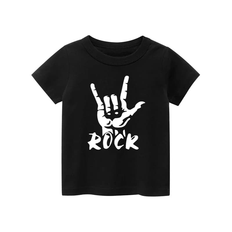 Dětské tričko s rockovým potiskem - módní letní tričko pro kluky a holky, černé, bílé, šedé