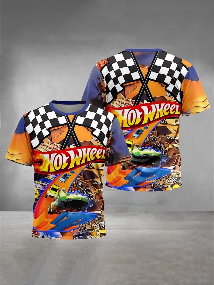 Dětské tričko Hot Wheels 3D potisk sportovní tričko pro kluky 5-14 let modrá barva